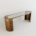 Modern Curved Desk With Glass Top And Brass Legs Design