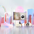 Samsung Live Stream Showcasing Home Appliances With Modern Geometric Decor And Hosts On Sofa