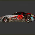 Muddy Rally Car With Red White Black Livery And Sponsor Logos