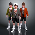 Three Boy Characters Wearing Colored Jackets Hats Black Shorts White Socks Sneakers T Shirt Prints