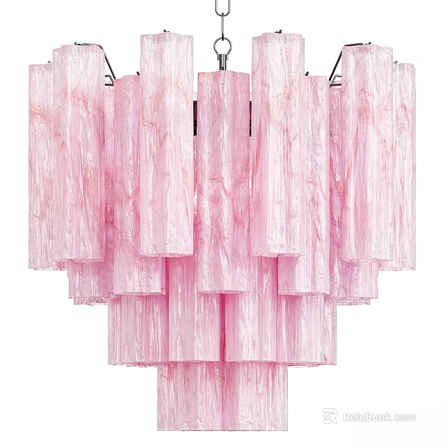 Elegant Pink Layered Pleated Translucent Chandelier For Modern Interior Design 3d model 