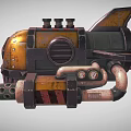 Steampunk Airplane With Yellow Black Body Red Light Tooth Structure Pipes And Shark Fin Tail