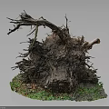 Artistic Tree Root Sculpture With Green Moss And Natural Base Structure 3d model