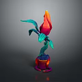 3D Cartoon Scene Featuring Colorful Flower With Green Leaves And Vibrant Pot