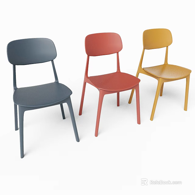 Three Navy Blue Red And Yellow Leisure Chairs With Minimalist Design 3d model 