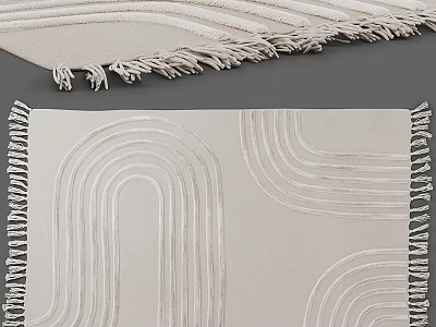 Square Rug With Geometric Arched Patterns And Light Beige Fringe Details 3d model