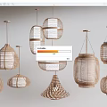 Natural Rattan Woven Chandeliers with Various Round and Oval Shapes Hanging Stylishly