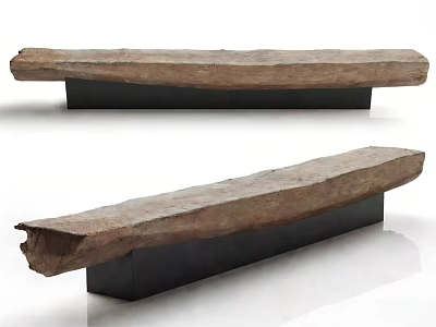 Long Natural Wooden Stools With Black Metal Base And Modern Design 3d model