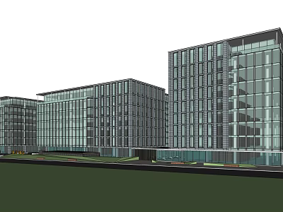 Modern Commercial Office Building Complex With Glass Curtain Walls And Contemporary Design 3d model