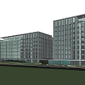 Modern Commercial Office Building Complex With Glass Curtain Walls And Contemporary Design