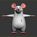 3D White Cartoon Game Movie Character With Pink Ears Nose Paws And Arms Outstretched