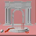 Elegant White Marble Archway On Pink Background With Circular Platform And Orange Decor