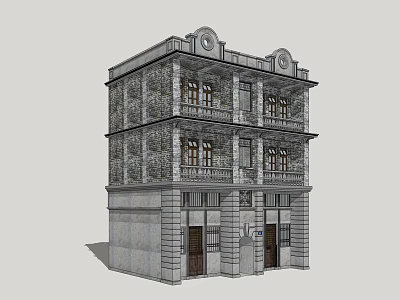 Classical Multi Story Commercial Complex With Stone Facade Balconies And Traditional Design 3d model