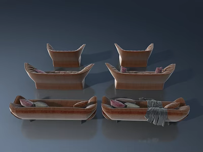 Modern Brown Pet Cabinet Design With Soft Cushions And Multiple Units 3d model