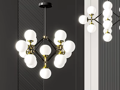 Modern Design Chandelier With White Spherical Bulbs And Black Gold Metal Frame 3d model