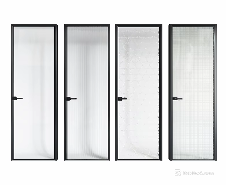 Modern Interior Doors With Black Frames And Various Glass Textures 3d model