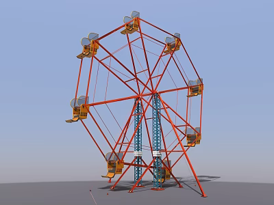 Entertainment Electrical Appliance Ferris Wheel With Rotating Red Frame And Multiple Yellow Cabins 3d model