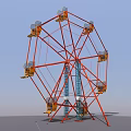 Entertainment Electrical Appliance Ferris Wheel With Rotating Red Frame And Multiple Yellow Cabins