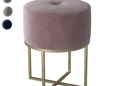 Modern Pink Velvet Ottoman Stool with Gold Metal Frame and Multiple Color Options 3d model