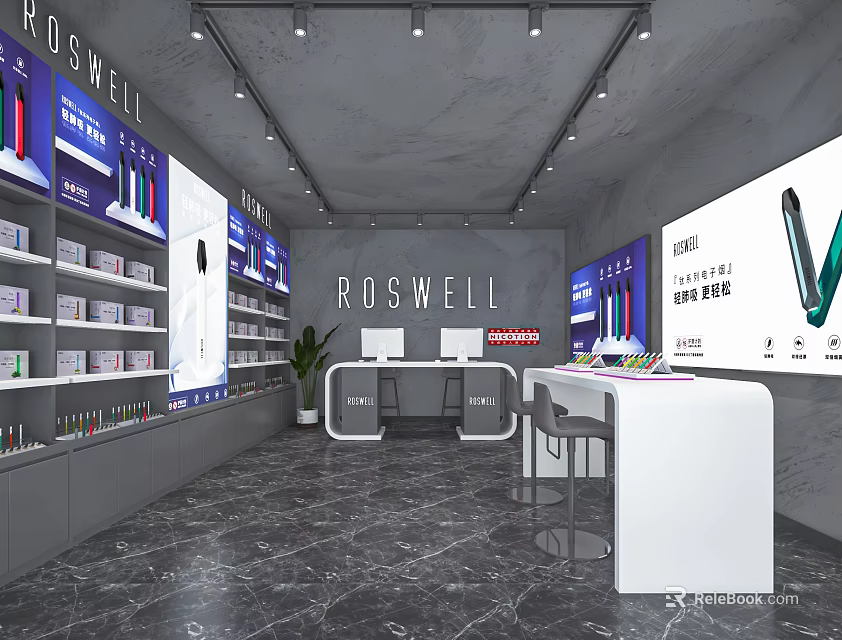Roswell Retail Store With Modern Interior Digital Screens And Product Displays 3d model 