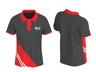 Black Polo Shirt with Red Collar Cuffs White Stripes KS Logo and Red Side Panel 3d model