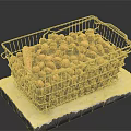 Wire Metal Shopping Basket Filled With Nuts On Marble Countertop With Blue Handle