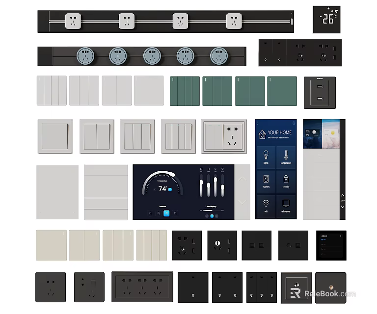 Modern Switch Panels With Various Colors And Different Control Styles For Home Use 3d model 