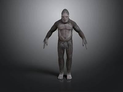 Standing Ape Like Creature With Full Body Hair And Upright Posture On Gray Background 3d model