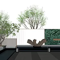 Modern Feature Wall Design With Water Feature Green Plants And Sculpture Lighting