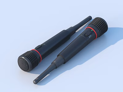 Handheld Wireless Microphones With Black Design And Red Accent Rings For Daily Use 3d model