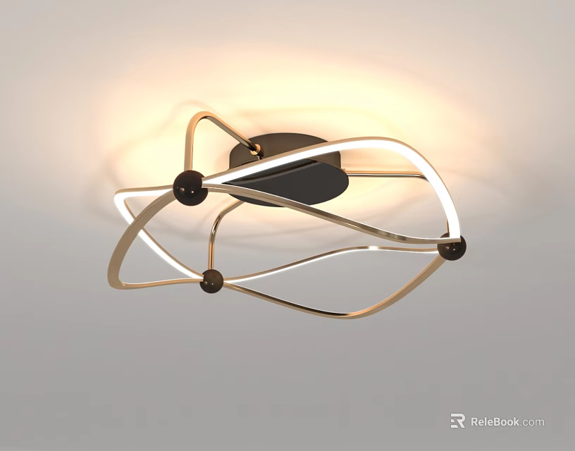 Modern Geometric Ceiling Light With Metal Frame And Black Decorative Balls 3d model