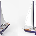 Modern Blue Hull Sailboat With White Sails And Wooden Deck Design