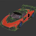 Sleek Red Sports Car with Black Roof Rear Wing and Aerodynamic Design