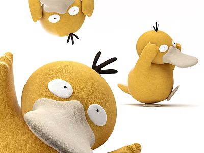 Yellow Cartoon Duck Doll with Big Eyes Cute Appearance and Various Poses 3d model