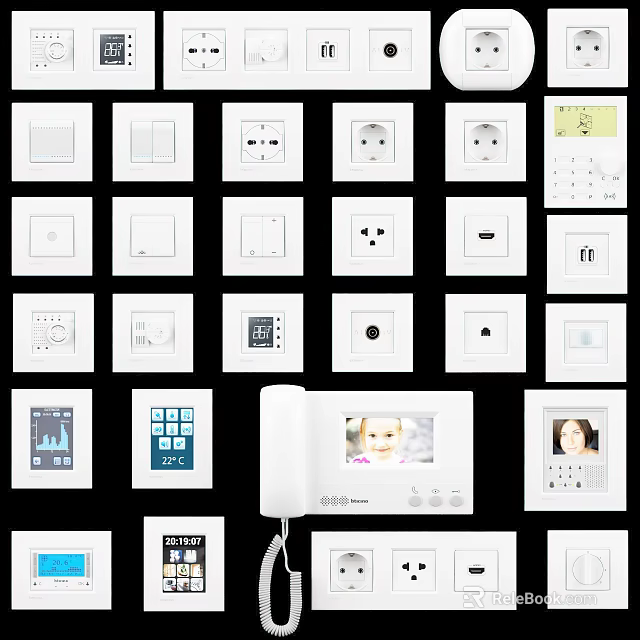 Modern White Switch Panels With Various Functional Controls And Sockets For Home 3d model 
