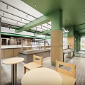 Bright Modern Dessert Shop Interior With Green Glass Ceiling Open Layout And Wooden Counters