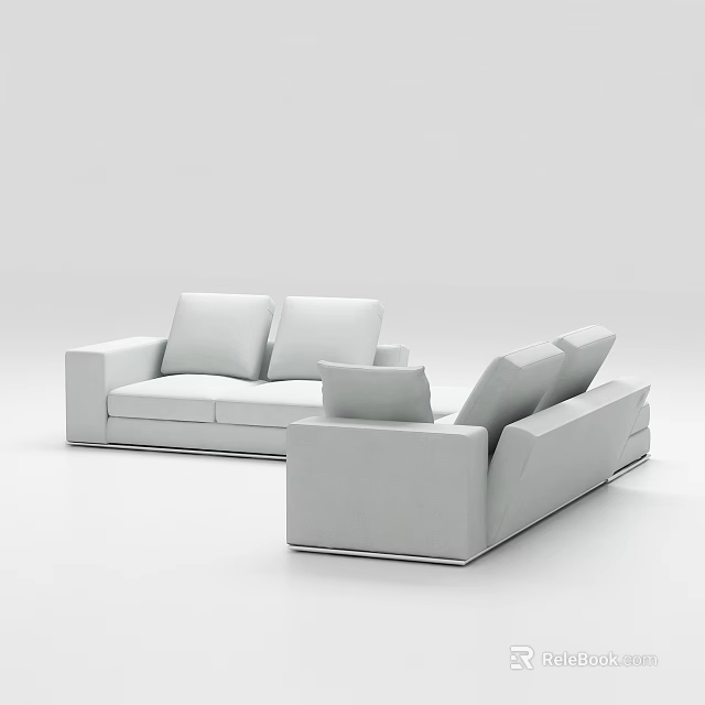 White Modern Sectional Sofa With Comfortable Cushions And Clean Lines 3d model