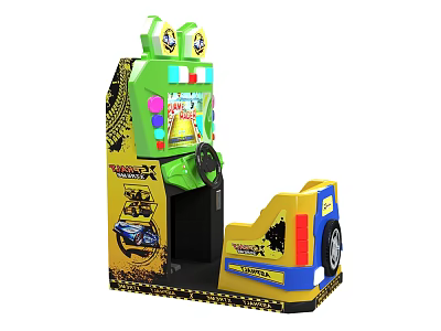 Colorful Kids Racing Arcade Game Machine With Steering Wheel And Cartoon Design 3d model