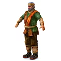 Elderly Man Character With Turban Green Tunic Brown Pants And Orange Waist Sash