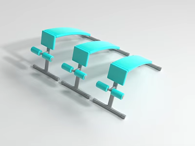 Three Blue Arc Shaped Fitness Equipment With Gray Frame And Cylindrical Handles For Gym Training 3d model