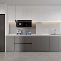 Modern Kitchen Interior Design With White Cabinets Gray Countertop And Built In Appliances
