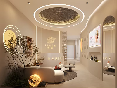Modern Beauty Salon Interior With Stylish Lighting And Decor 3d model