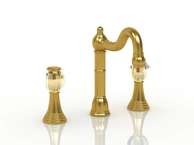 Elegant Golden Faucet With Two Shiny Handles And Polished Design 3d model