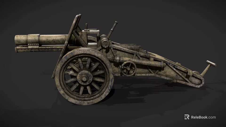 Vintage Historical Cannon Weapon With Large Wooden Wheels And Metal Structure 3d model 