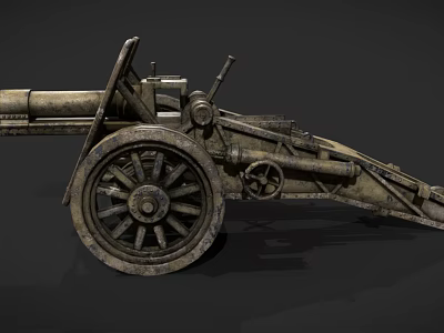 Vintage Historical Cannon Weapon With Large Wooden Wheels And Metal Structure 3d model