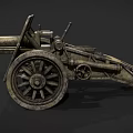 Vintage Historical Cannon Weapon With Large Wooden Wheels And Metal Structure