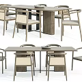 Modern Rectangular Wooden Dining Table Set With Woven Back Chairs And Neutral Tones 3d model