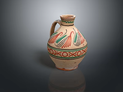 Traditional Ceramic Jug With Colorful Bird Motifs Green Red White Decorative Patterns 3d model