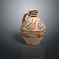 Traditional Ceramic Jug With Colorful Bird Motifs Green Red White Decorative Patterns