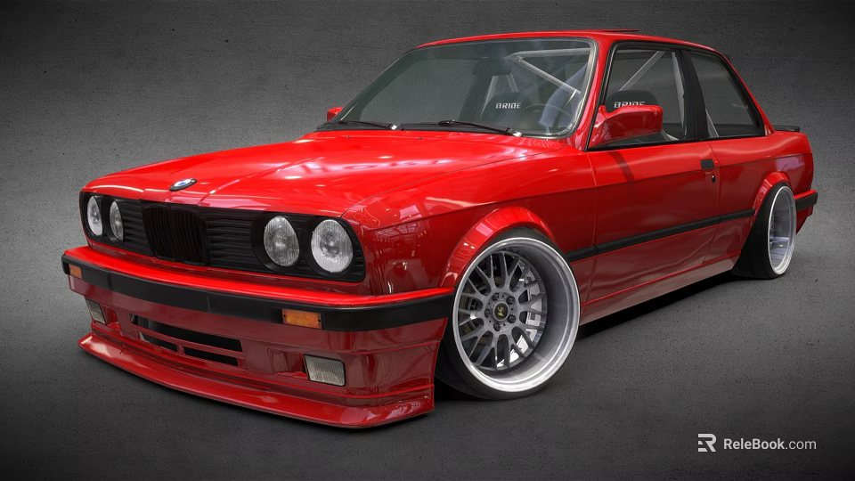 Red Classic BMW Car With Sleek Modified Exterior And Alloy Wheels 3d model 